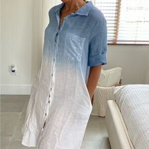 Blue and White Ombre Button-Up Dress